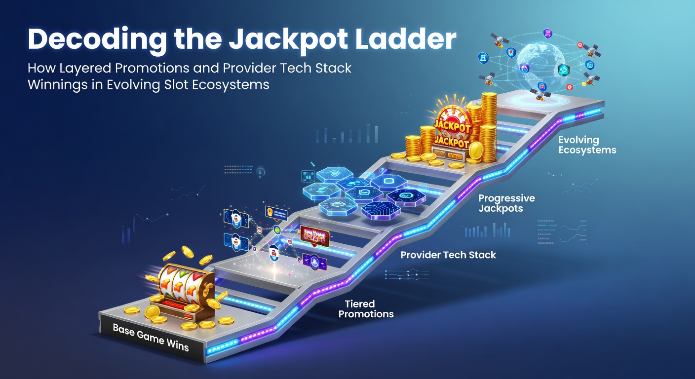 Digital illustration of a glowing jackpot ladder ascending through vibrant slot reels, symbolizing layered promotions and tech-driven wins in modern gaming ecosystems