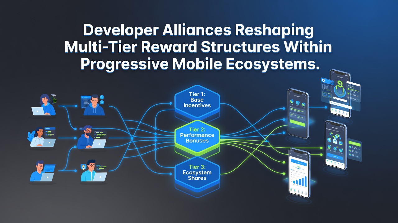 Progressive mobile ecosystems showing integrated reward tiers and developer partnerships