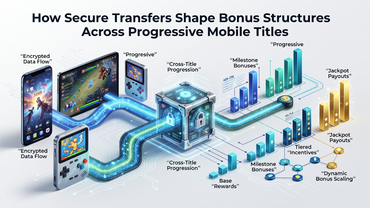 Secure transfer interfaces integrated into mobile progressive slot platforms showing encrypted payout pathways and bonus activation screens