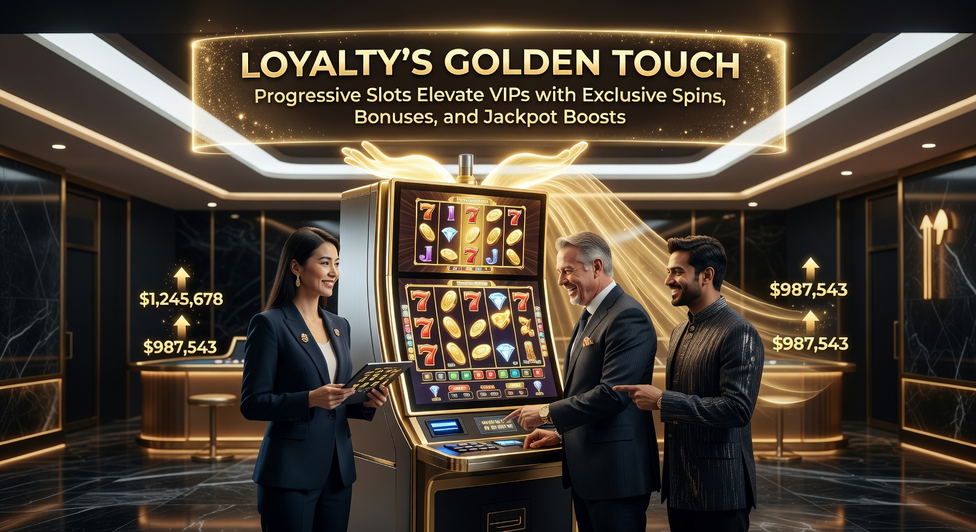 Vibrant progressive slot machine screen showing escalating jackpot counters and VIP loyalty badges glowing in gold