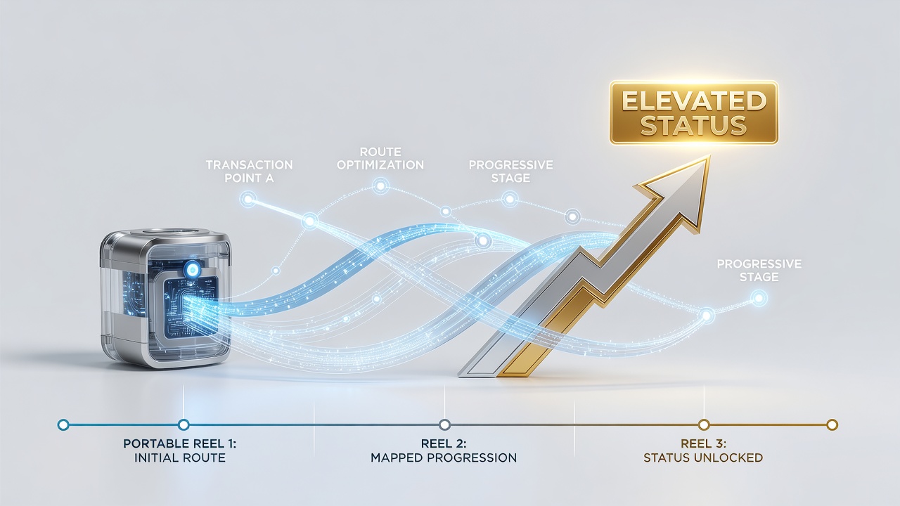 Illustration showing transaction pathways linking mobile deposits to progressive reel status upgrades