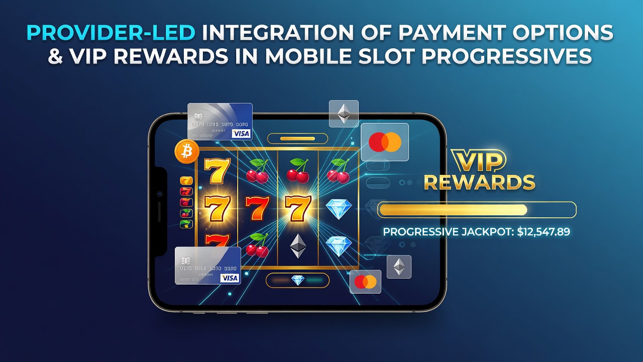 Mobile progressive slot interface showing integrated payment options and VIP reward tiers on a smartphone screen