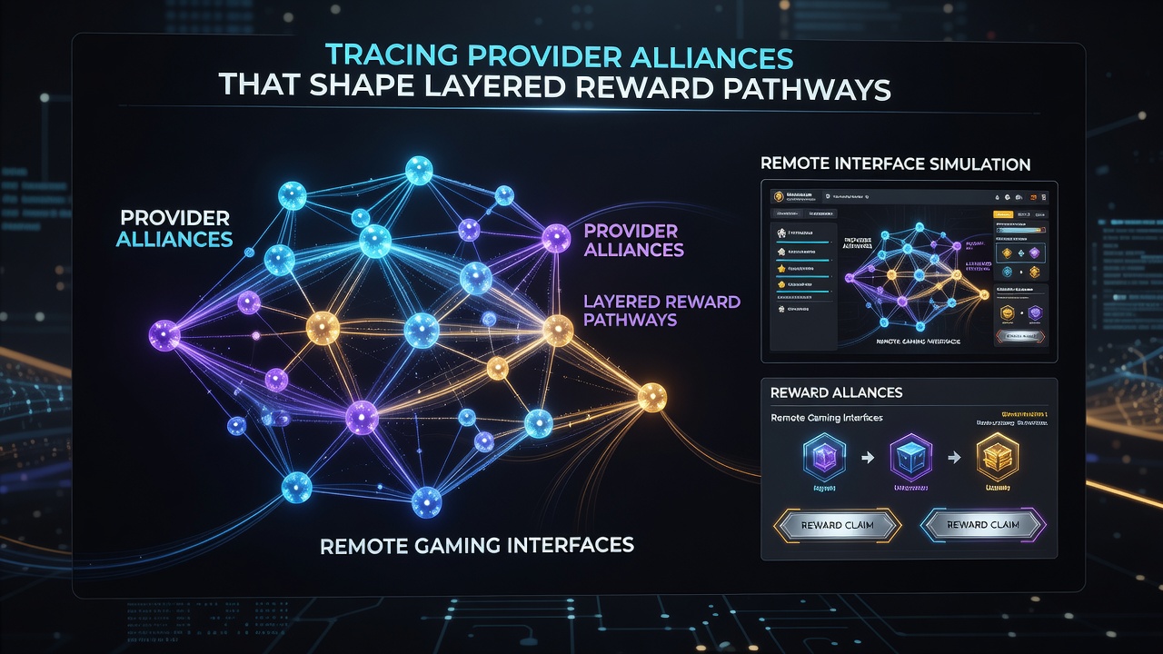 Illustration of multi-tiered reward pathways connecting multiple gaming providers in digital environments