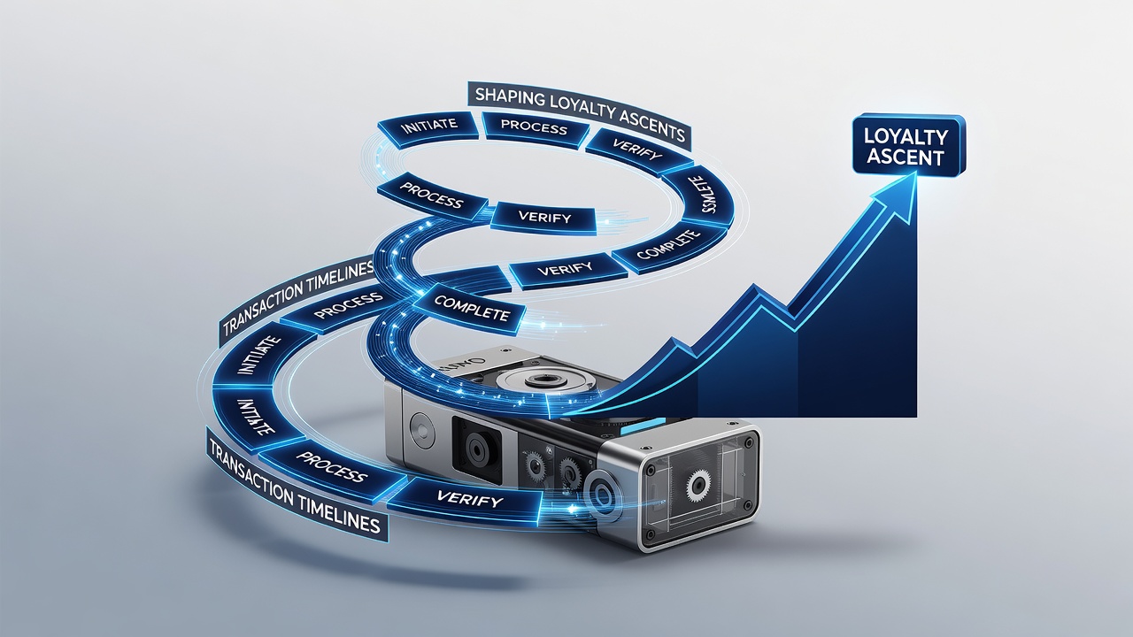 Infographic illustrating loyalty tier ascent linked to transaction speed in portable slot systems